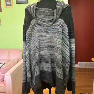 Avenue 26/28 Black, Grey and White, Cowl Neck Long Sleeve Knit Sweater
